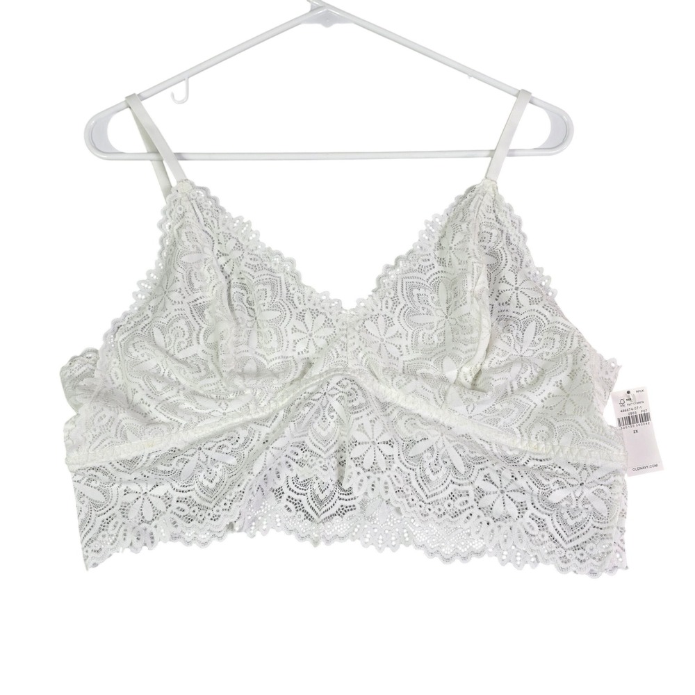 Old Navy Lace Bralette Women 2X White Floral Longline Adjustable Straps Wireless